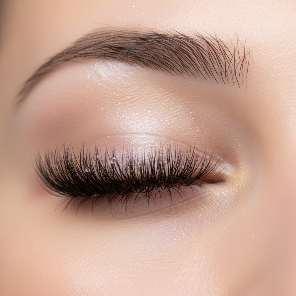 Close-up of detailed lash work